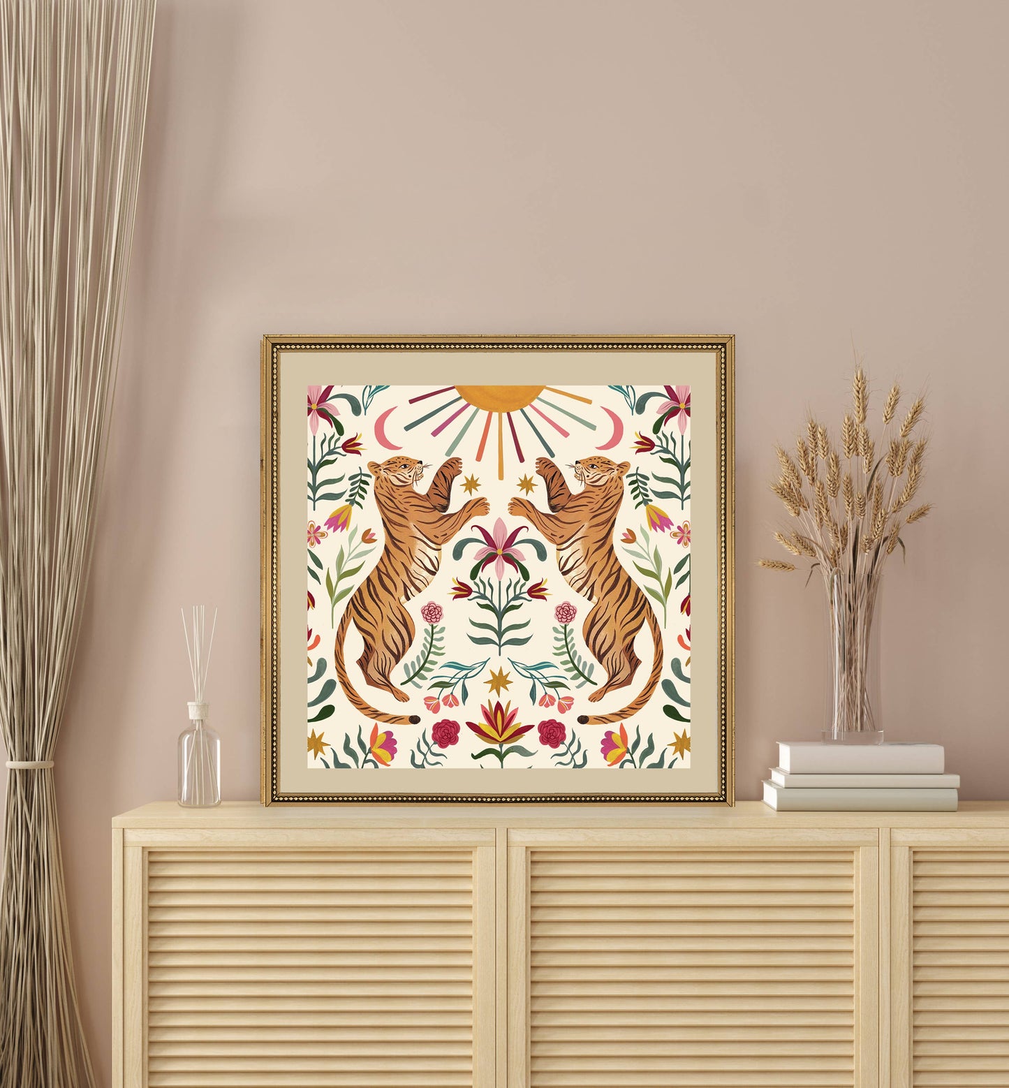 Folk Tiger Art Print  | Folk Art |  | Wall Art: 12x12