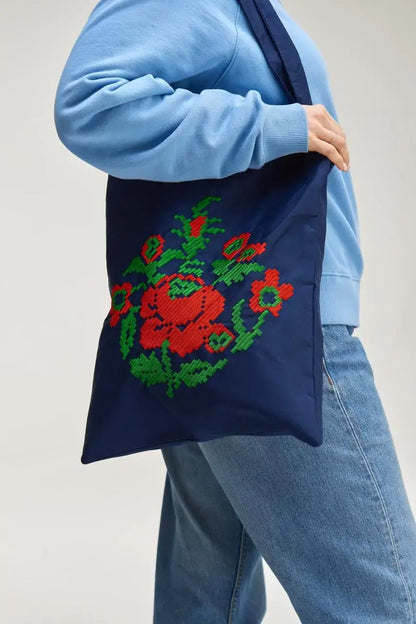 Cotton Embroidered Eco Shoulder Shopping Bag  - Flower