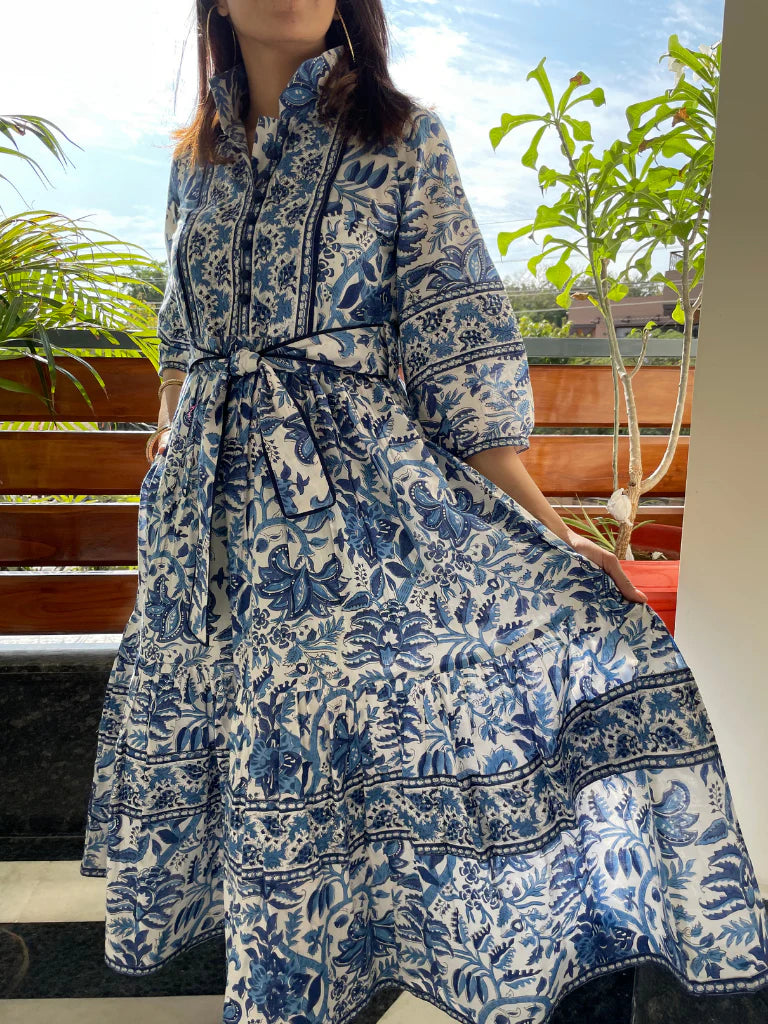 Jaipur Blue Block Print Dress