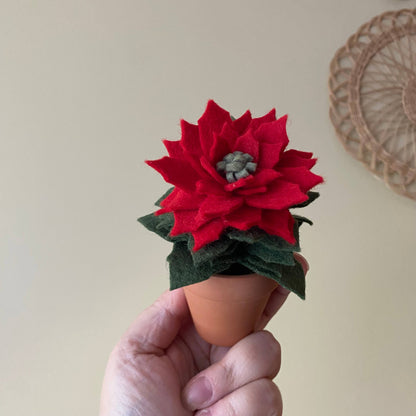 Holiday Mini Felt Poinsettia in Terracotta Pot