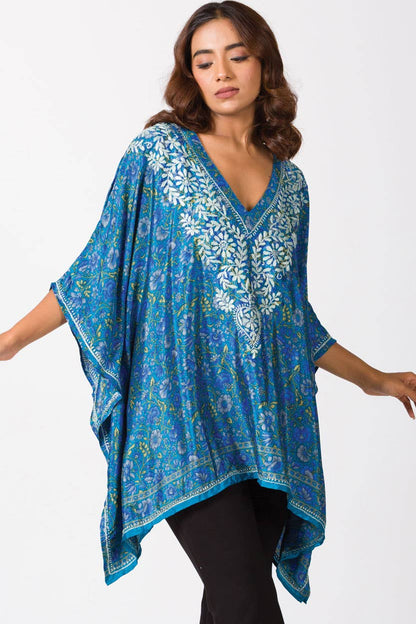 Blue Demira Hand Embroidered Top