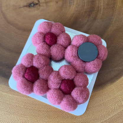 Flower Magnets/ Handmade Pompom & Felt Flower Magnet set: Peachy Pink