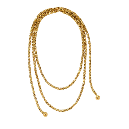 Audrey Lariat Rope Tassel Ball Chain Wrap Steel Necklace: Yellow Gold