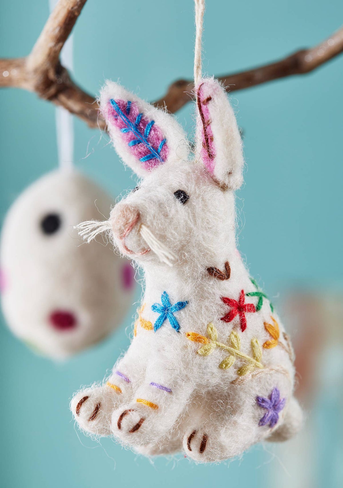 Felt Rabbit Decor Felt Embroidered Rabbit Decoration – Two Macaws