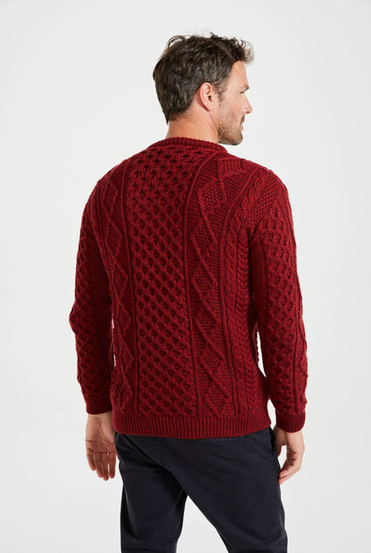 Éireann Mens Traditional Aran Supersoft Merino Sweater - Rua Red: M