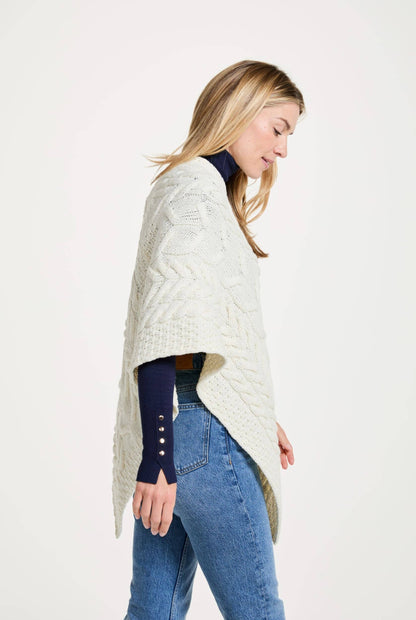 Aasleagh Falls Ladies Aran Poncho - Cream: One Size