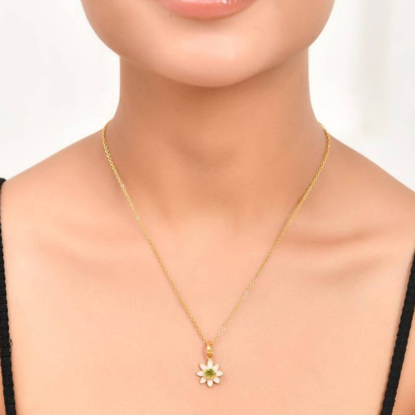 Peridot Gold Plated Enamel Necklace