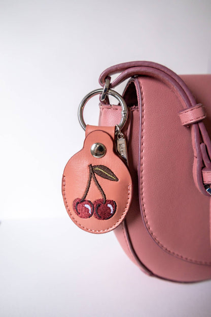 Strawberry Embroidered Leather AirTag Keychain/Bag Charm