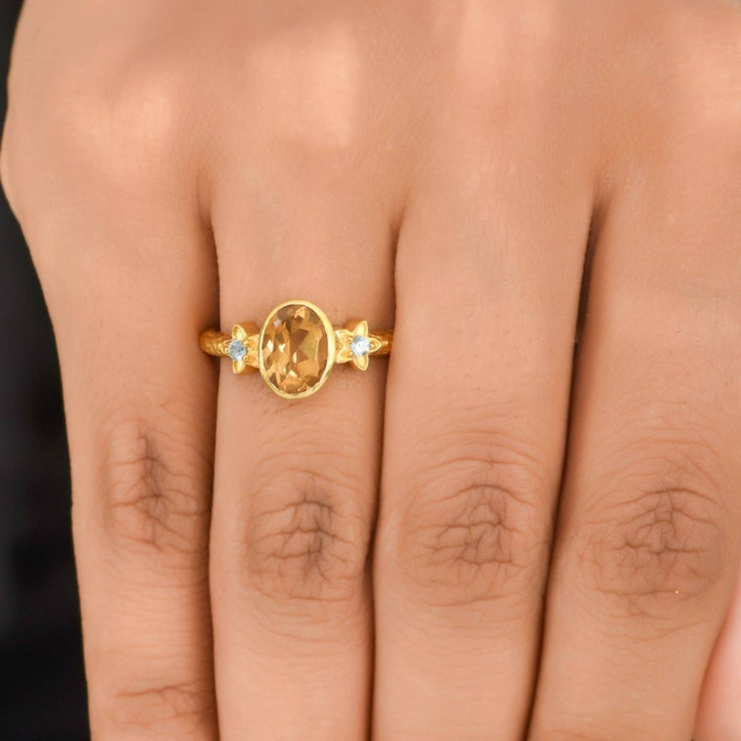 Citrine & Blue Topaz Gold Plated Ring