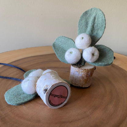Holiday Holly or Mistletoe Felt Berry & Leaf Ornament: Mistletoe (white berries)