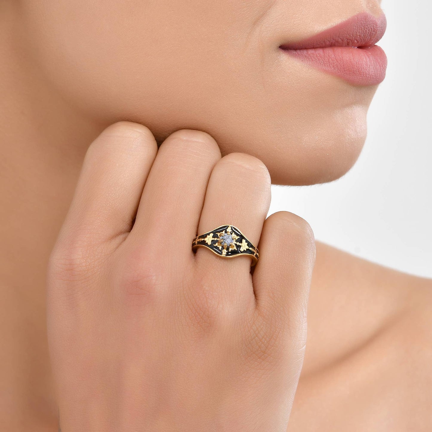 Lapiz Lazuli Gold Plated Enamel Ring