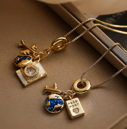 Charm Necklace - Travel Talisman Stainless Steel Necklace: Passport