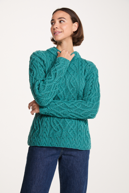 Bríd Merino St.Bridget's Weave Sweater-Teal: S