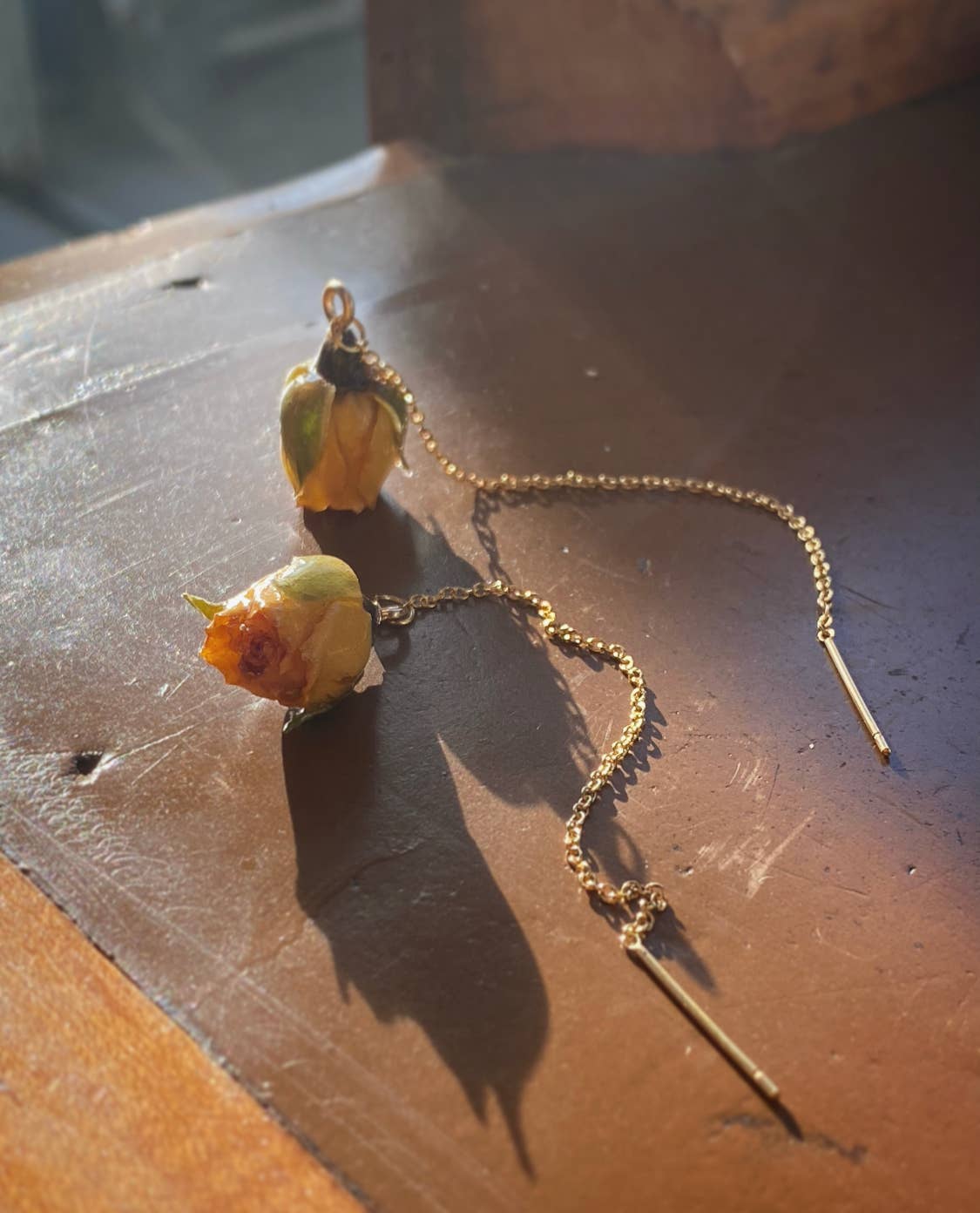 Rose Threader Earrings: Pink / Gold
