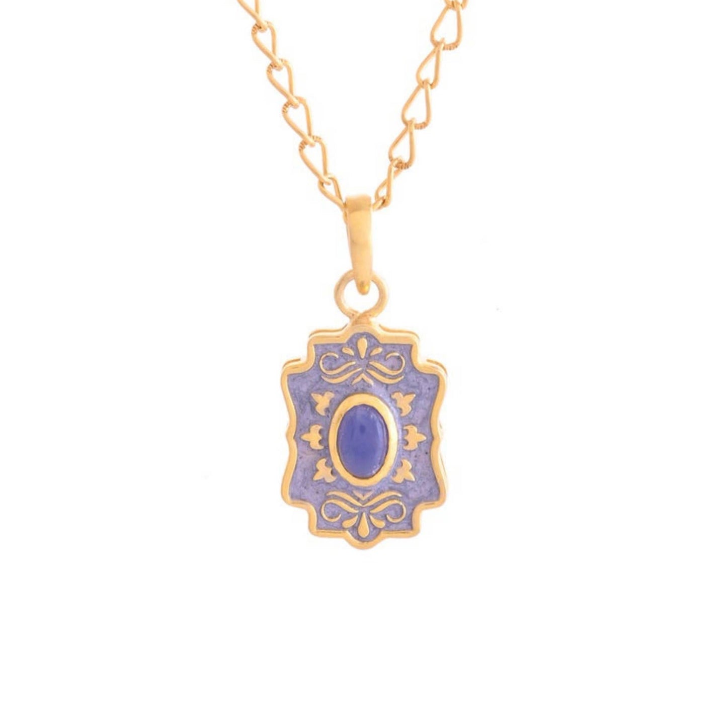 Blue Sapphire Gold Plated Enamel Necklace