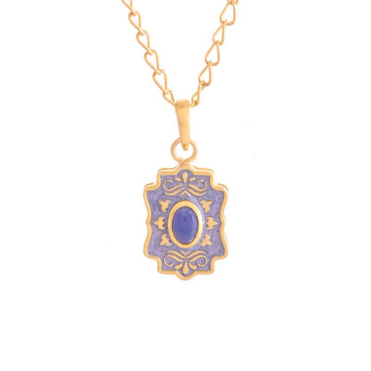 Blue Sapphire Gold Plated Enamel Necklace