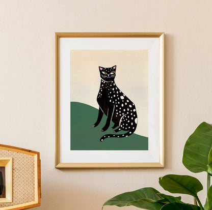 Black Leopard Cat Art Print | Cat Painting  | Wall Art: 8x10