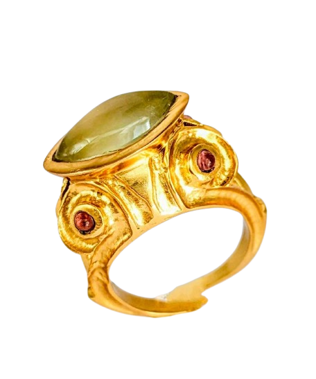 TOPKAPI Ring Prehnite and Tourmaline