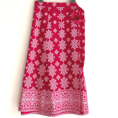 Wrap Skirt - Boho Gypsy Skirt - Bright Pink + White border: 36