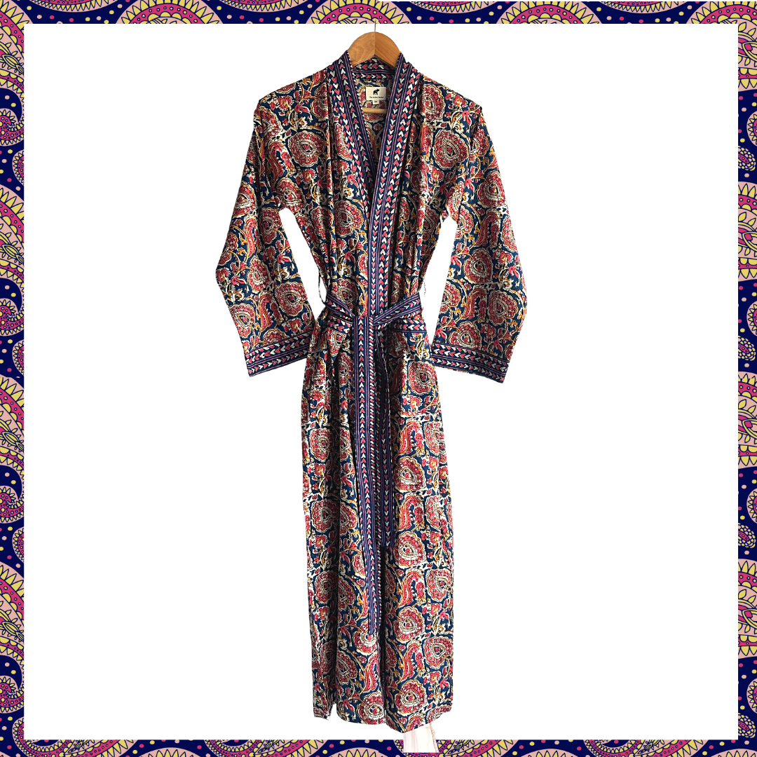 Womens Kimono Robe - Madder all over Medalian print + Border: 52/54 / M