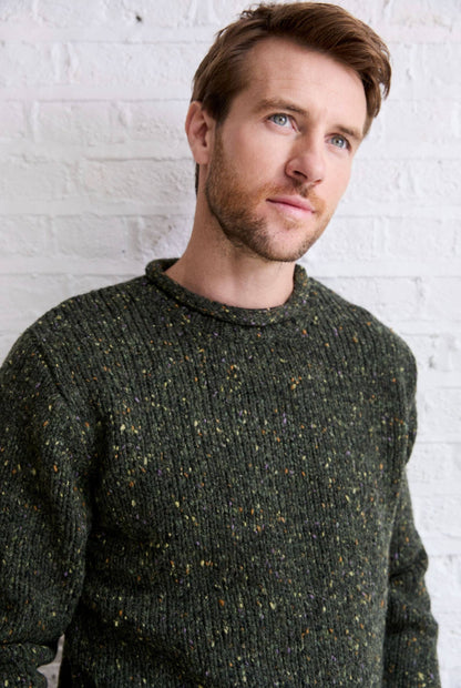 Raheen Tweed Roll Neck Mens Sweater - Green: L
