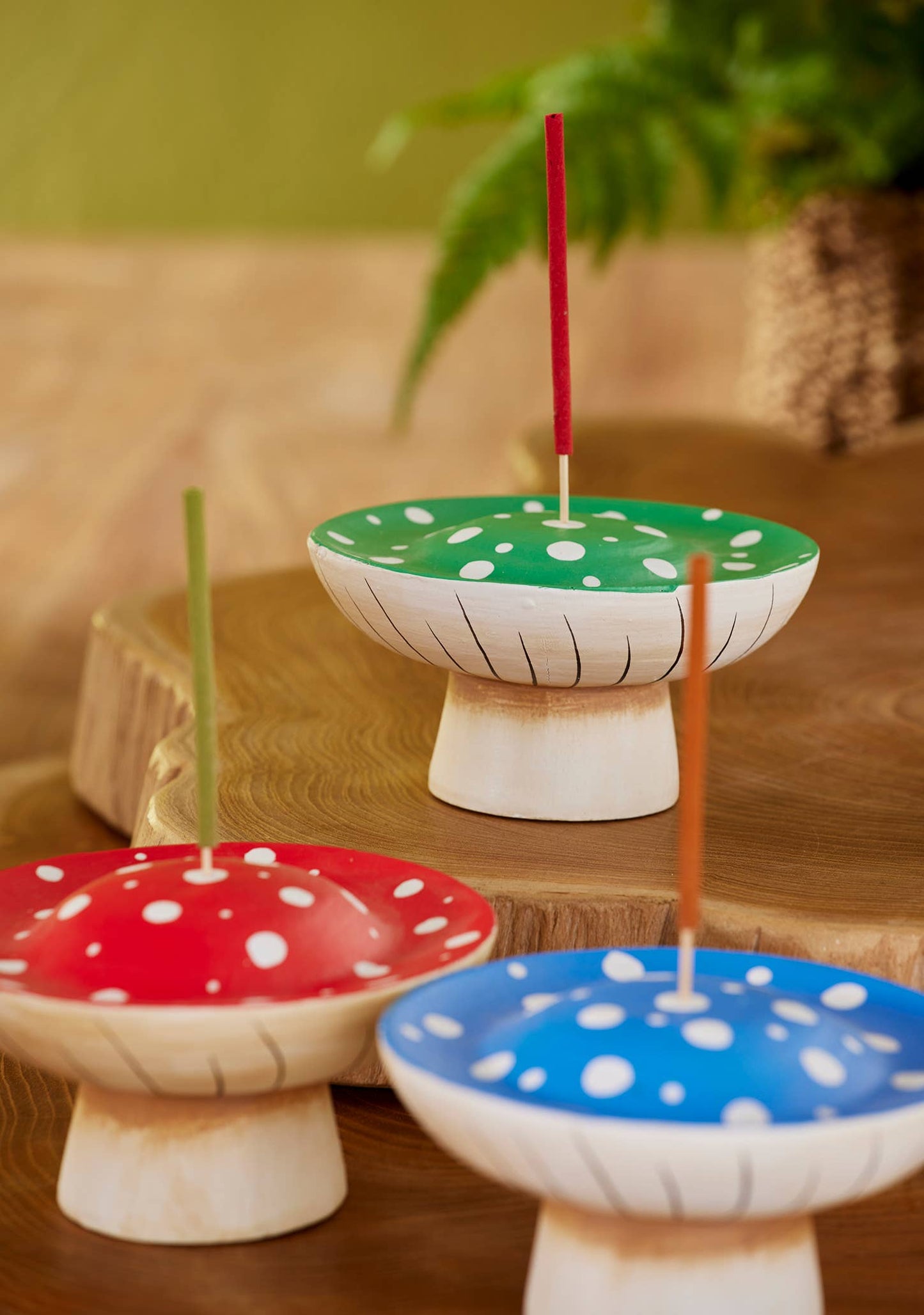 Dotty Mushroom Wooden Incense Holder
