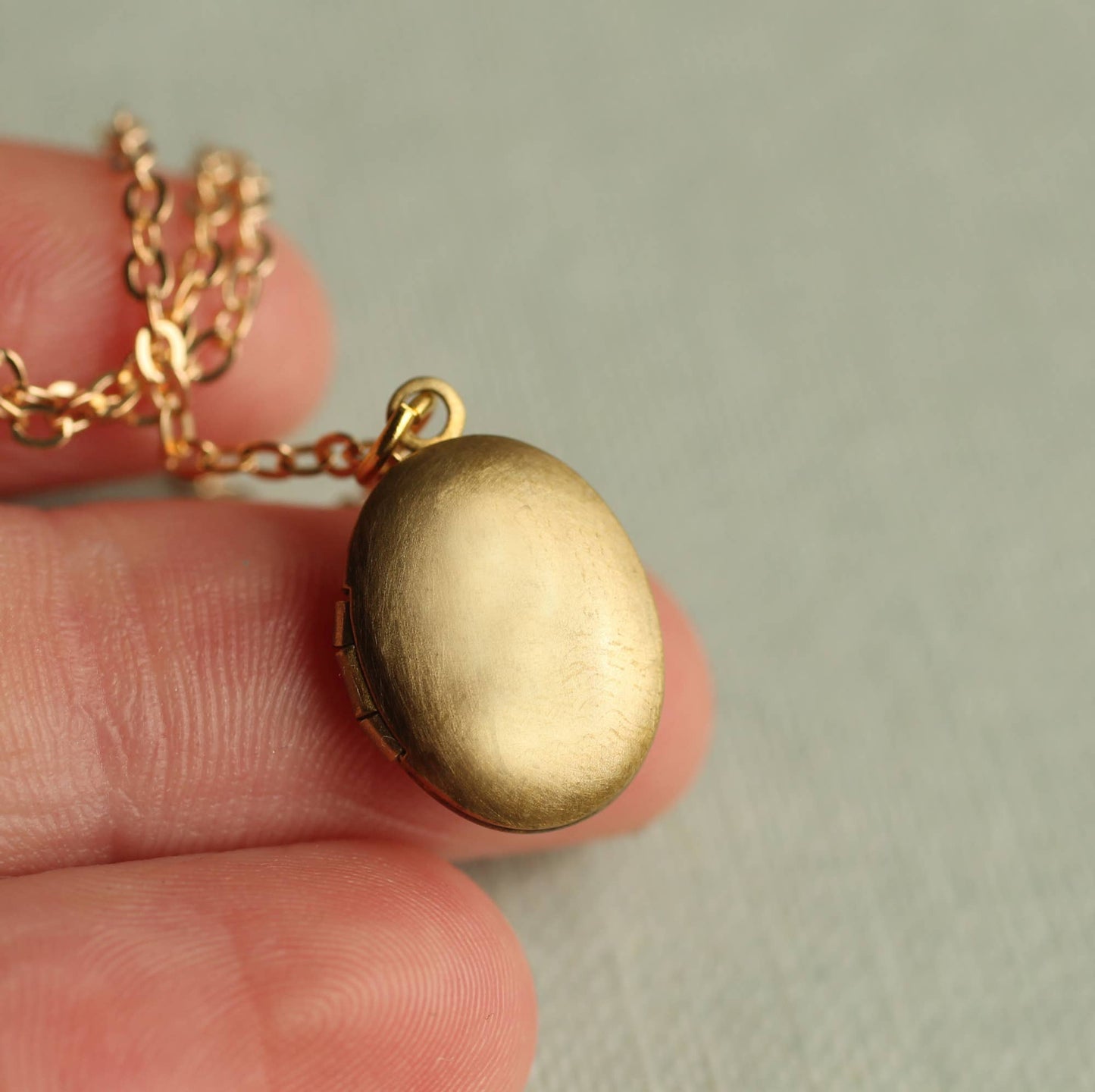 Tiny Oval Engraved Botanical Brass Locket: 20" / Standard Engraving - Thistle