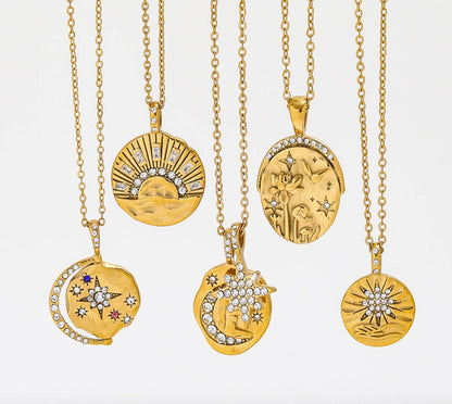  Mini Pendant- Talisman Protect 14K Gold Steel Necklace: Sun