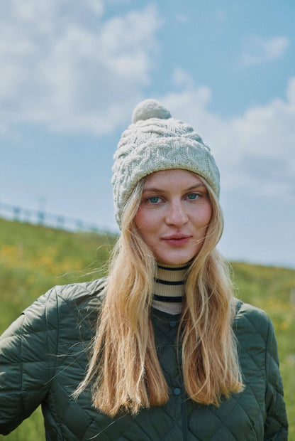 Clifden Cable Aran Hat with Pom Poms -  Cream: One Size