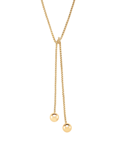 Audrey Lariat Rope Tassel Ball Chain Wrap Steel Necklace: Yellow Gold