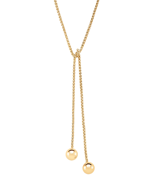 Audrey Lariat Rope Tassel Ball Chain Wrap Steel Necklace: Yellow Gold