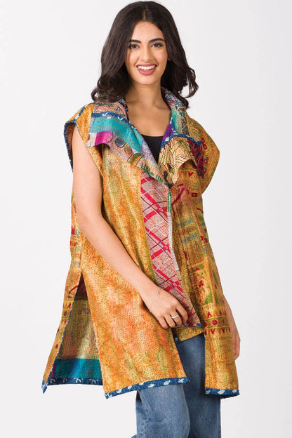 Reversible Silk Kantha Vest Jacket