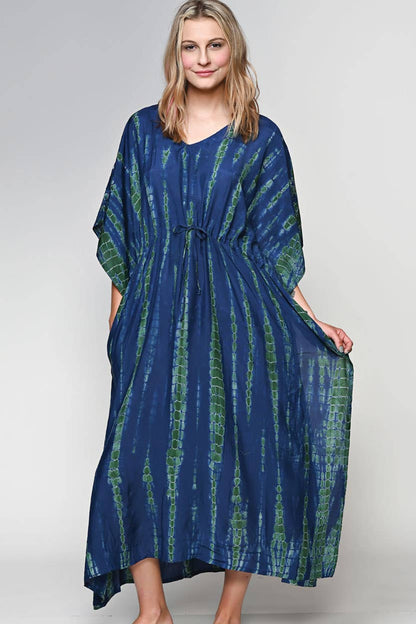 Shibori Caftans: Navy & Green