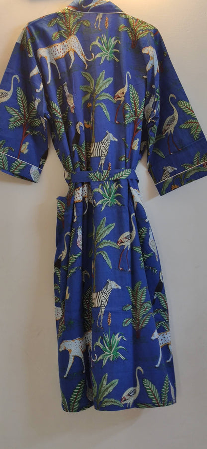Cotton Kimono/Robe: Safari Blue