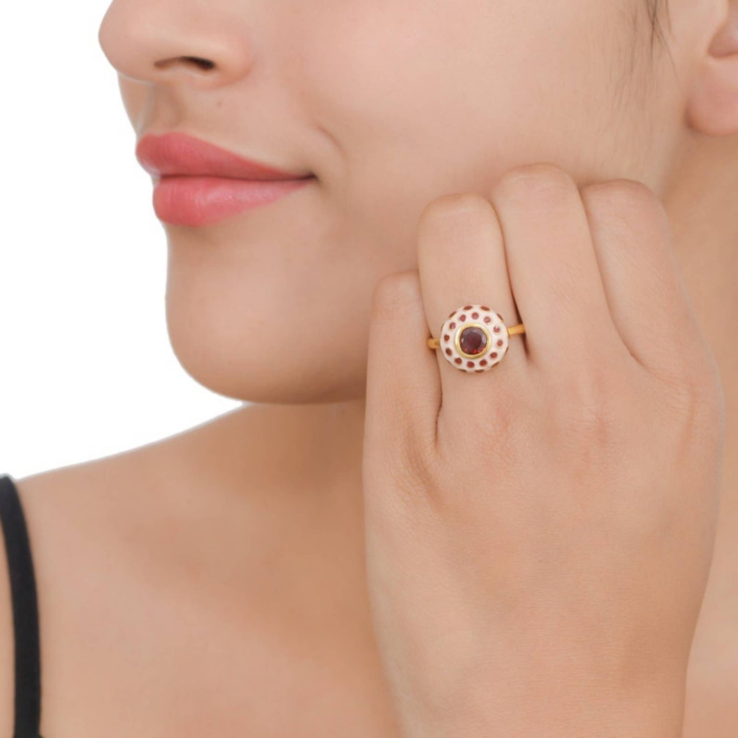 Garnet Gold Plated Polka Dot Enamel Ring