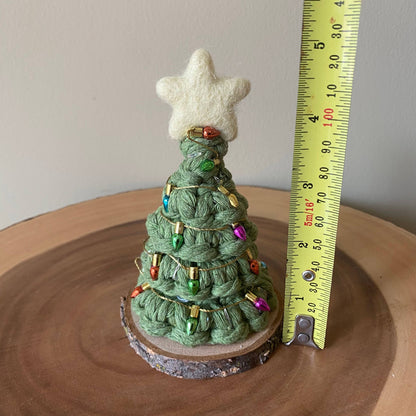 Holiday LIGHTED Mini Macrame Tree Working Fairy Lights: Multi-Colour / Avocado Brighter Green