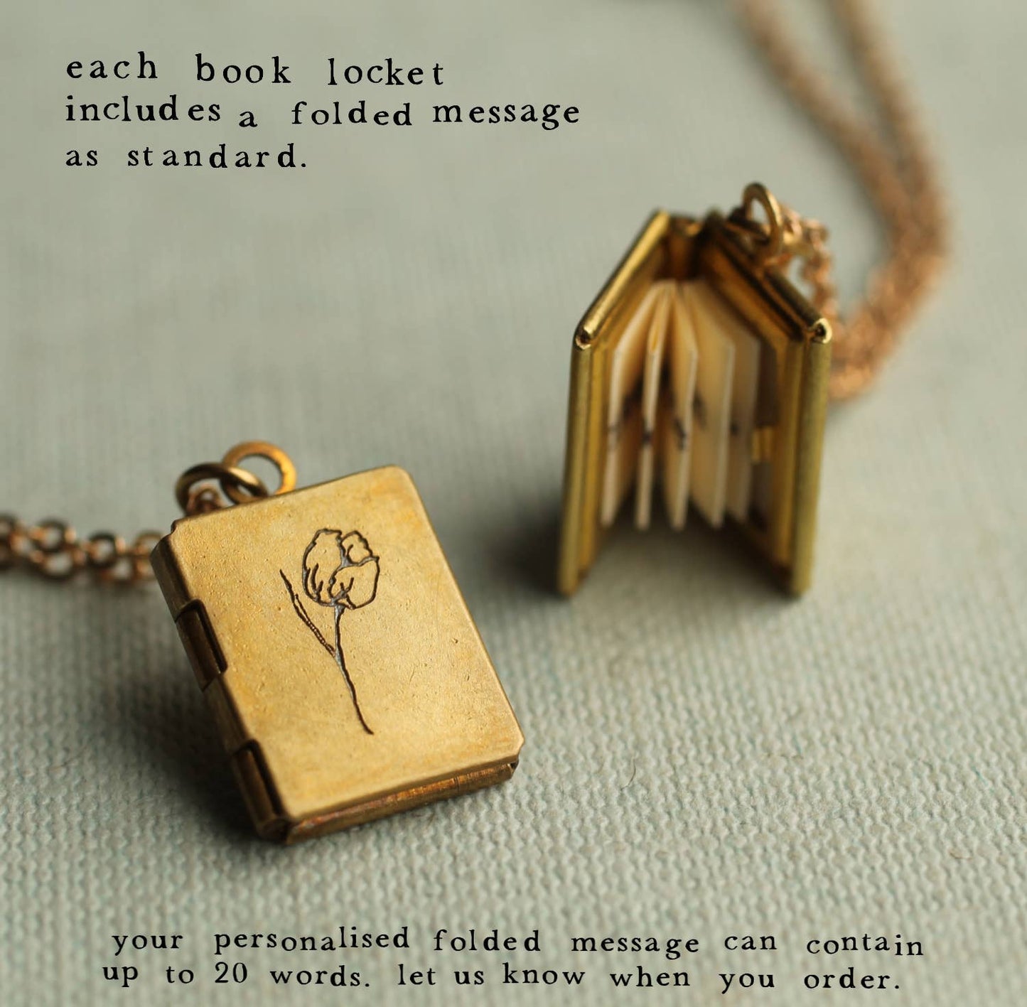 Engraved Wildflower Book Locket: Blank Paper Message / 20 / Standard Motif - Lily of the Valley