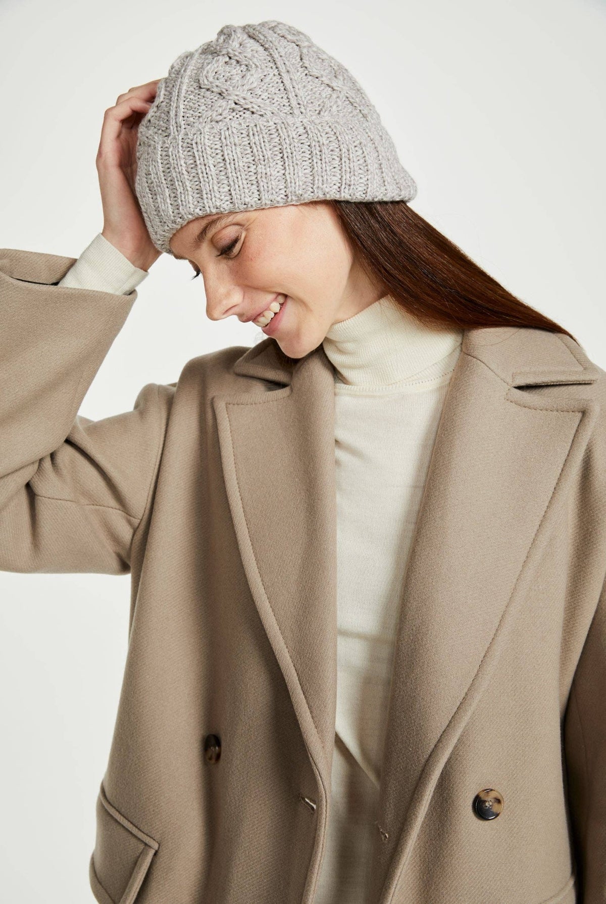 Mulranny Aran Diamond Stitch Hat -  Oat: One Size