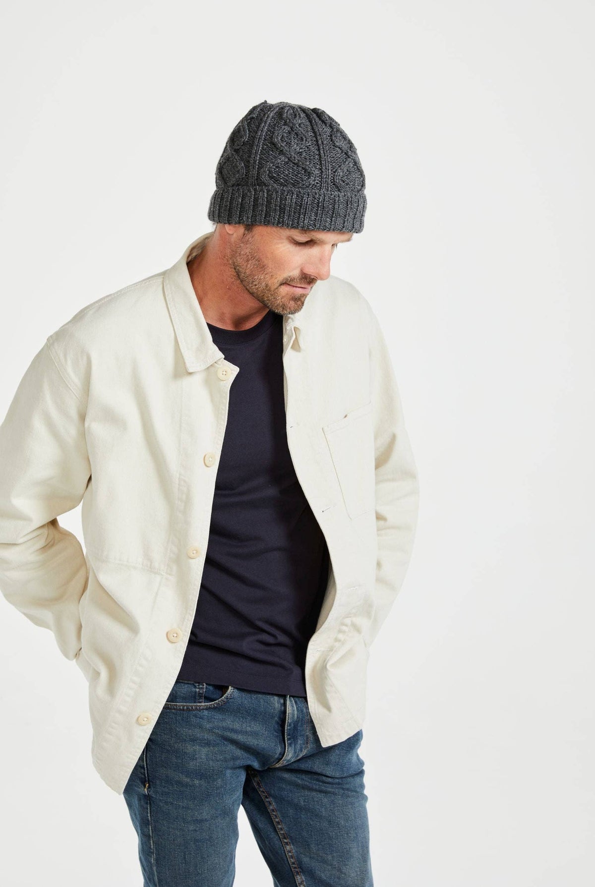 Mulranny Aran Diamond Stitch Hat -  Grey: One Size