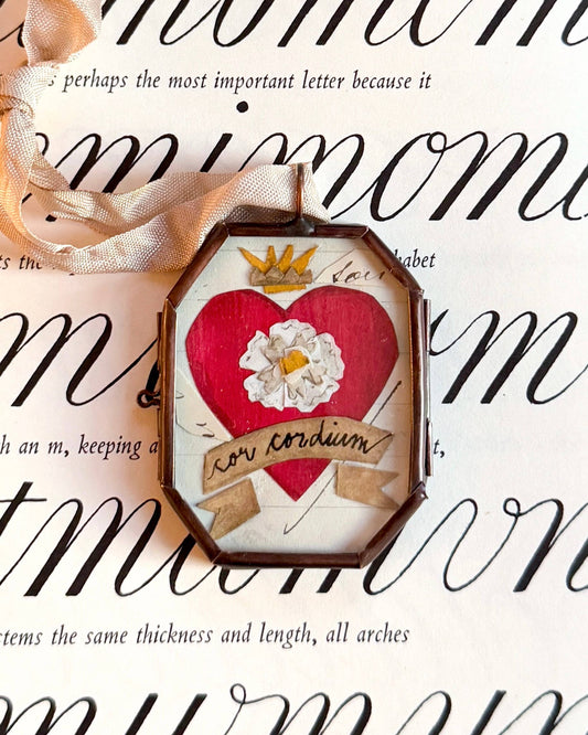 Cor Cordium ~ Art Locket Ornament Vintage Heart Handmade 