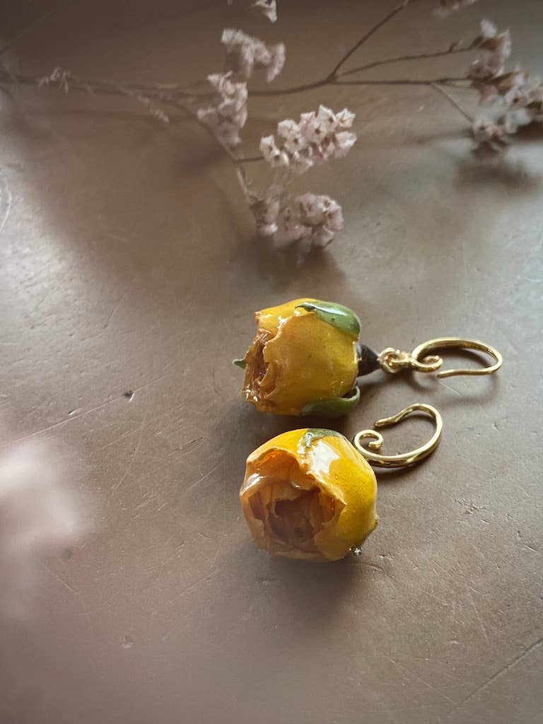 Rose Hoop Earrings: Pink / Gold