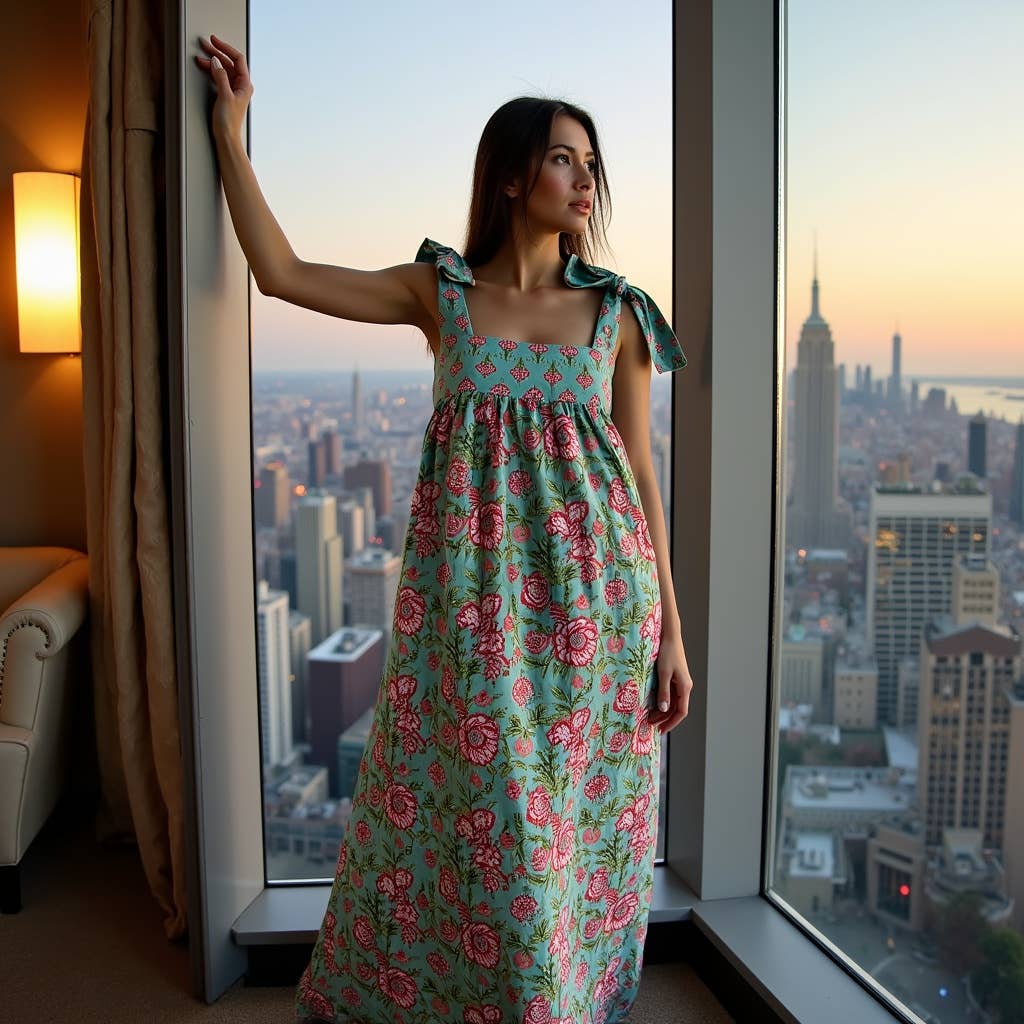 Women's Bow Tie Strap Maxi Dress, Turquoise Floral Print: XS