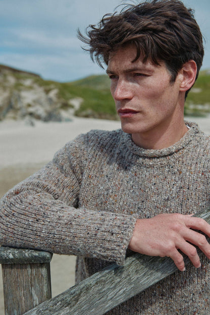 Raheen Tweed Roll Neck Mens Sweater - Oat: M
