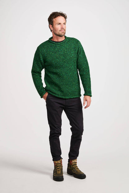 Raheen Tweed Roll Neck Mens Sweater - Bright Green: L