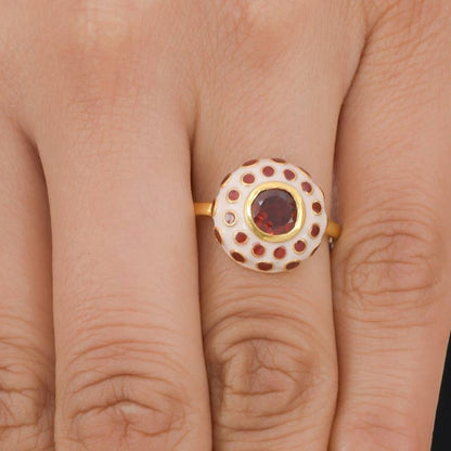 Garnet Gold Plated Polka Dot Enamel Ring