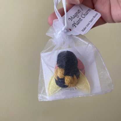 Plant Charm/Magnet (Macrame Bee): White Wing Small