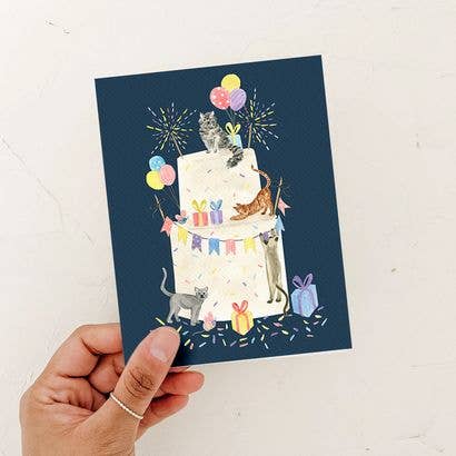 Party Cat Cake Birthday Card: Kraft