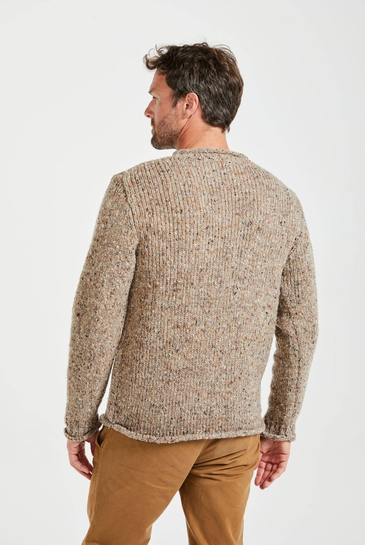 Raheen Tweed Roll Neck Mens Sweater - Oat: M
