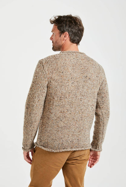 Raheen Tweed Roll Neck Mens Sweater - Oat: M