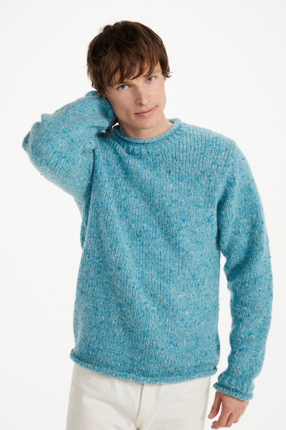 Raheen Tweed Roll Neck Mens Sweater - Aqua Blue: M